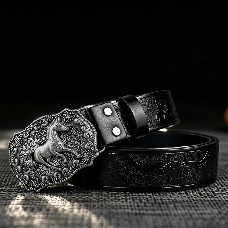 TEMU A Horse-shaped Western Belt With A Unique Street Style, A Fashionable Embossed Belt Measuring 1.46in/3.7cm Wide, Suitable For Holiday Gifts And