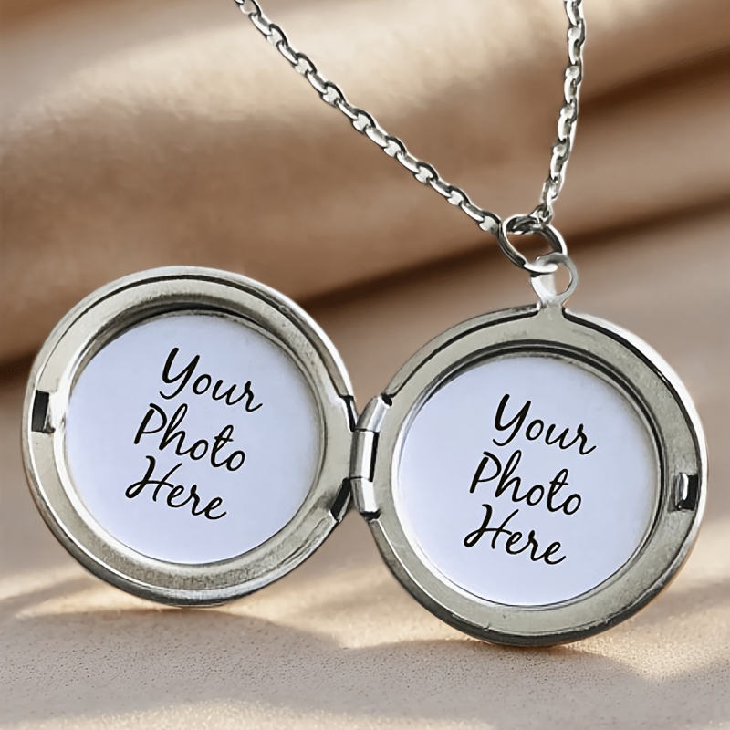 TEMU Personalized Photo Locket Necklace, Custom Photo Locket Necklace, Keepsake Photo Frame Charm Golden, Silvery Stylish, Unisex, Easy, Vintage,