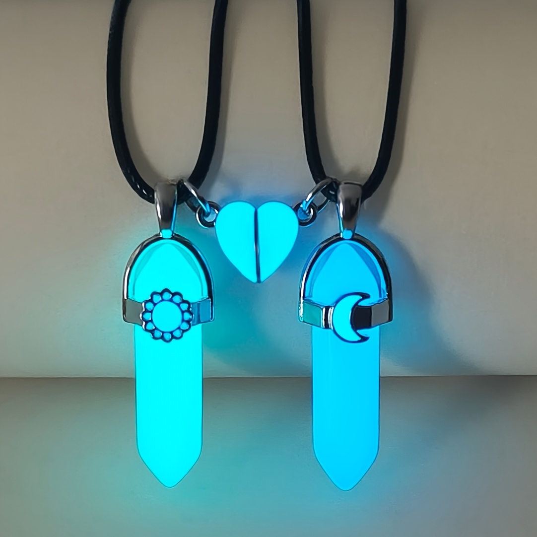 TEMU 2pcs/set Of Luminous Sun And Moon Hexagonal Prism Necklaces For Festival Gifts And Valentine's Day Presents