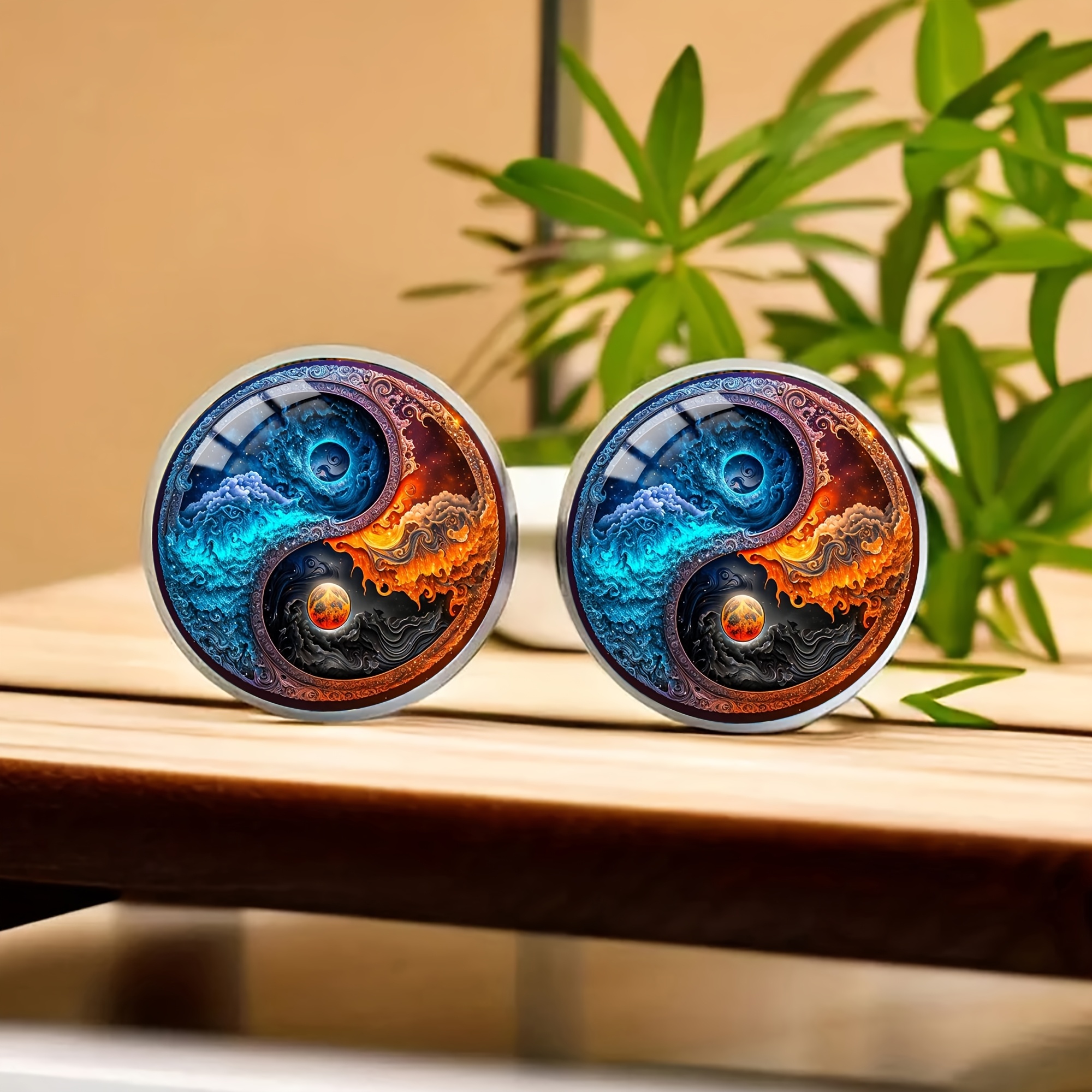 

1 Pair Vintage Elegant Yin Yang Infinity Stainless Steel Stud Earrings, Synthetic Glass Mosaic, December Birthstone, 304 Stainless Steel Post, For Men And Women, Daily And Party Wear Jewelry