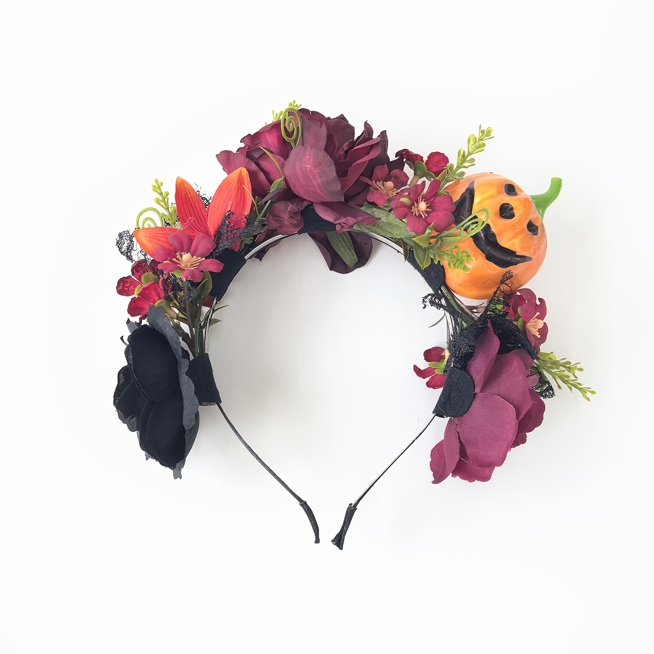 TEMU 1pc Burgundy Large Floral Pumpkin Lace Headband, Gothic Dark Niche Style, Suitable For Halloween Makeup Pairing, Dark Style Selfies, Themed