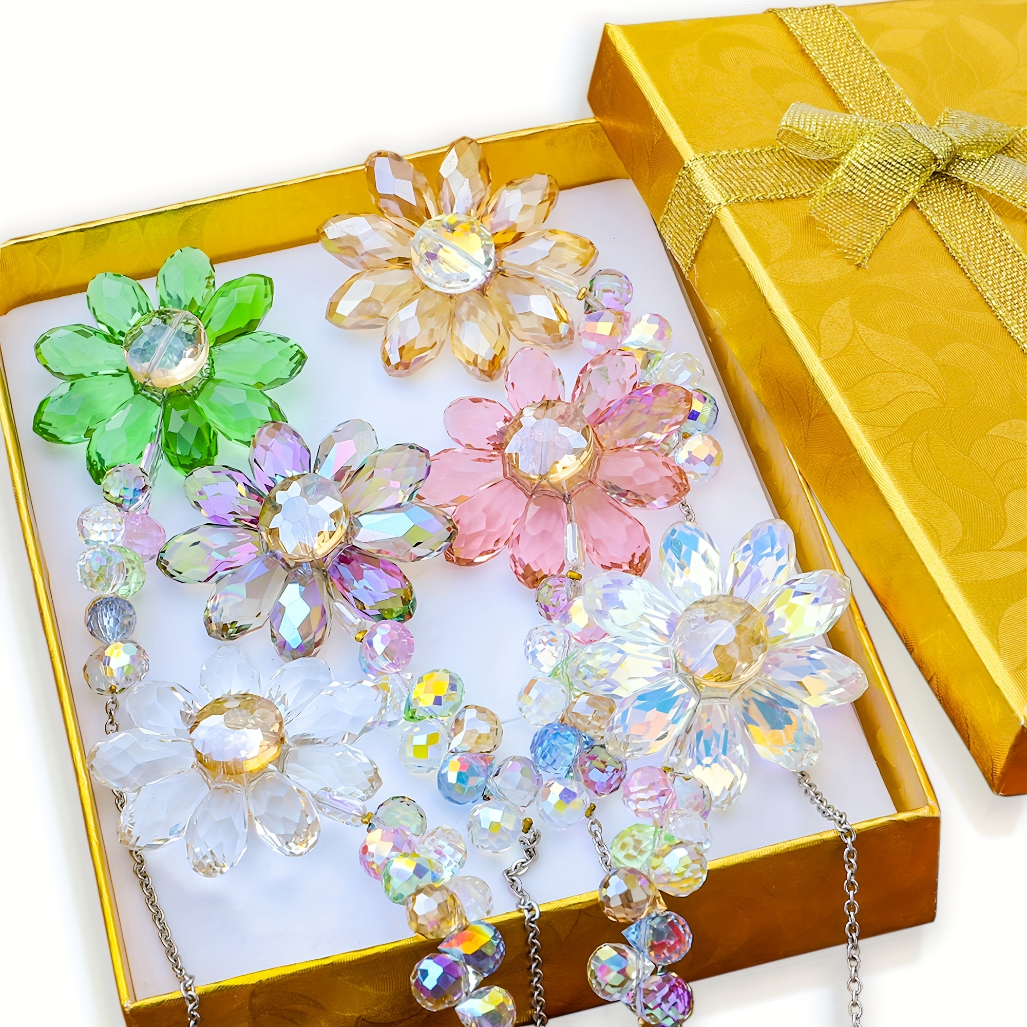 TEMU 6pcs Crystal Sunflower Suncatchers Hanging Ornaments, Sun Indoor Window Outdoor Patio Garden Decor Gifts (multicolor)