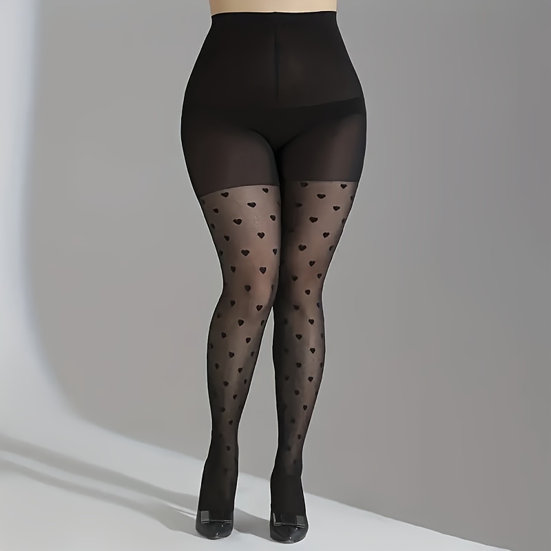 

Plus Size Tights With Heart Pattern, Classic Sexy Pantyhose, Nylon & Spandex , Machine & Dry , Women' Knit Fabric