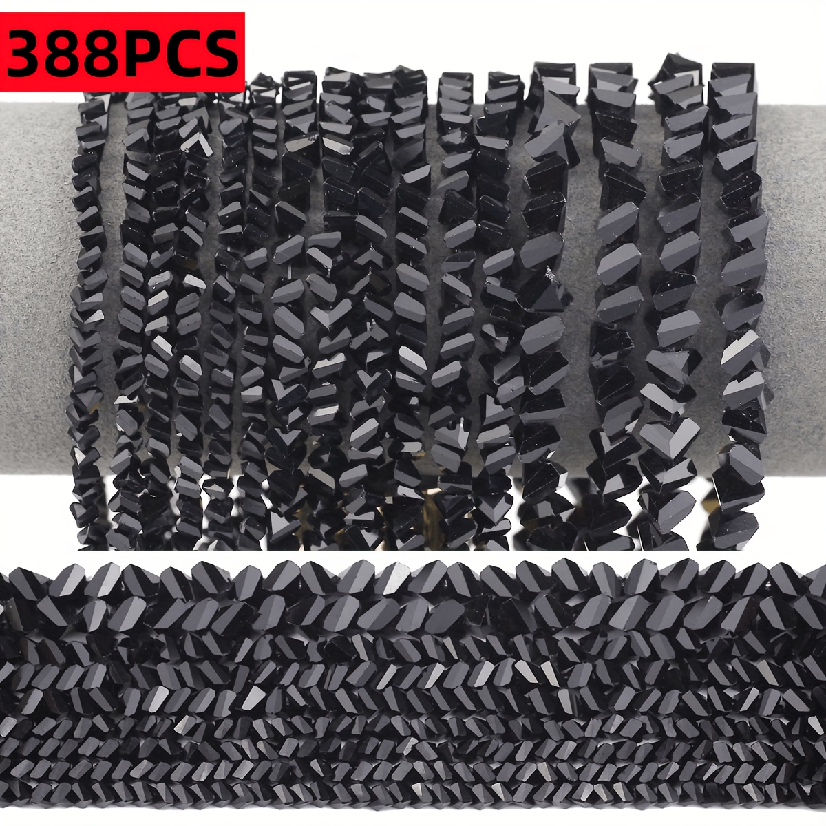 TEMU 388pcs Of Black 4mm 3d Triangular Glass Beads, Jewelry Making Supplies, Beads And Bead Assortments, Spacer Beads For Bracelets, Necklaces, And