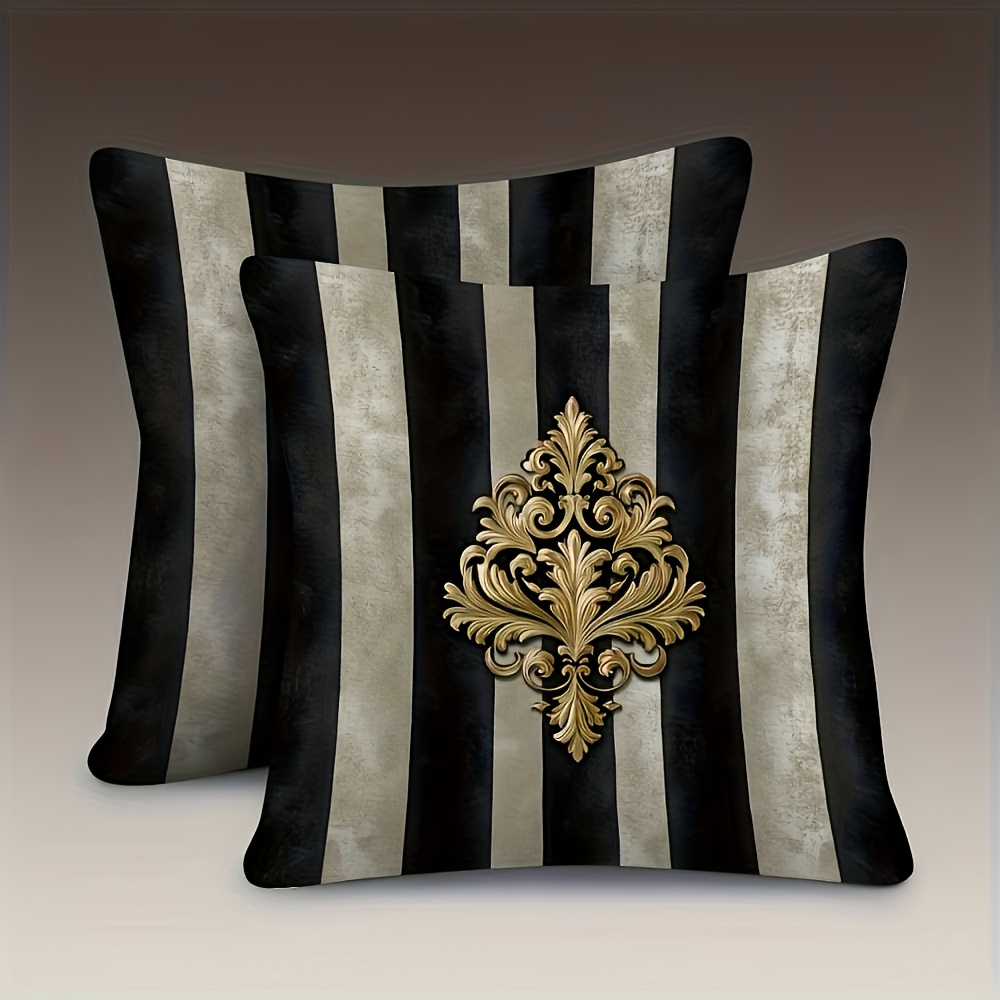 TEMU 2pcs Set Elegant Striped And Silvery Pillowcases, 18x18 Inches, Single-sided Print, Soft Short Plush, Zipper Closure, Machine Washable - Sofa,