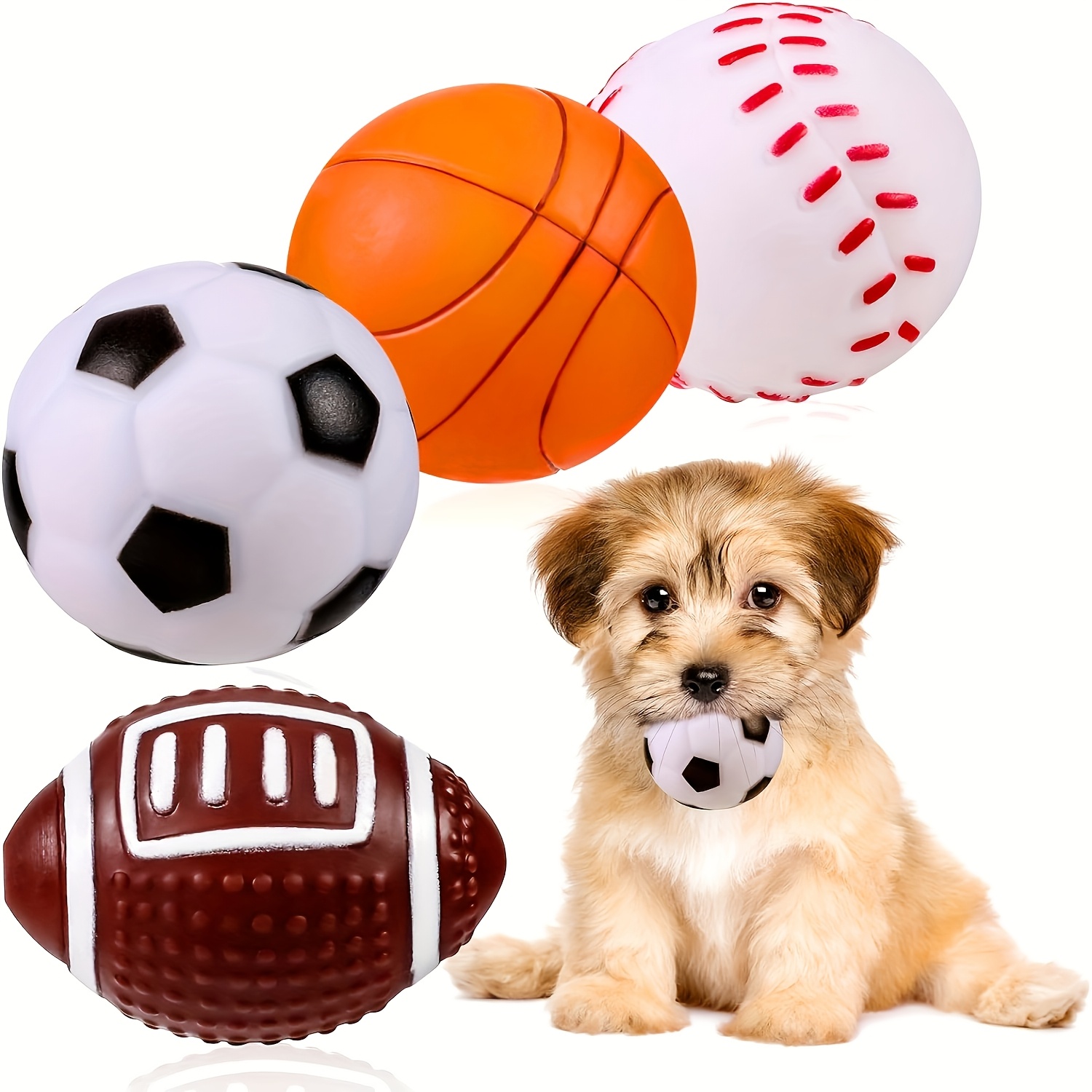 

4pcs Dog Ball , Sets Rubber Rugby Football Tennis Basketball Toys For Interactive Training