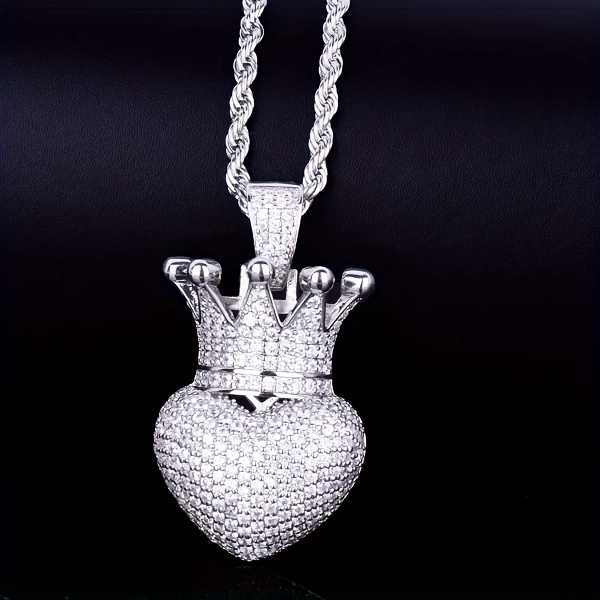 Hip Hop Love Plated Crown Pendant Necklace Image 4