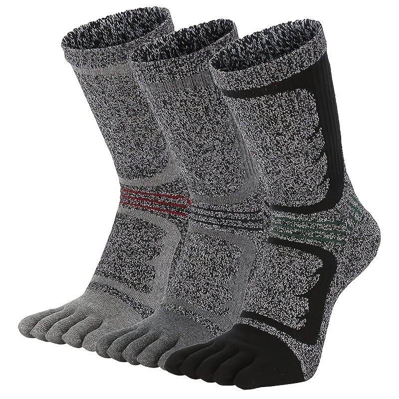 TEMU 3 Pairs Of Men's Thickened Autumn And Winter Toe Socks, Five-toe Running Sports Socks, Moisture-wicking, Breathable, Mid-high Tube Socks,