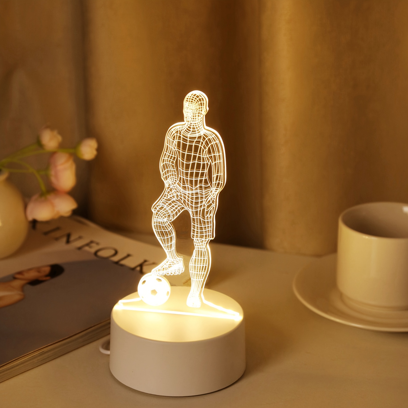 1 Lámpara de noche 3D de futbolista, luz cálida monocromática alimentada por USB, lámpara de ambiente creativa para escritorio y dormitorio, luz de decoración para habitación, lámpara de noche novedosa, lámpara de noche, un regalo para los entusiastas de los deportes