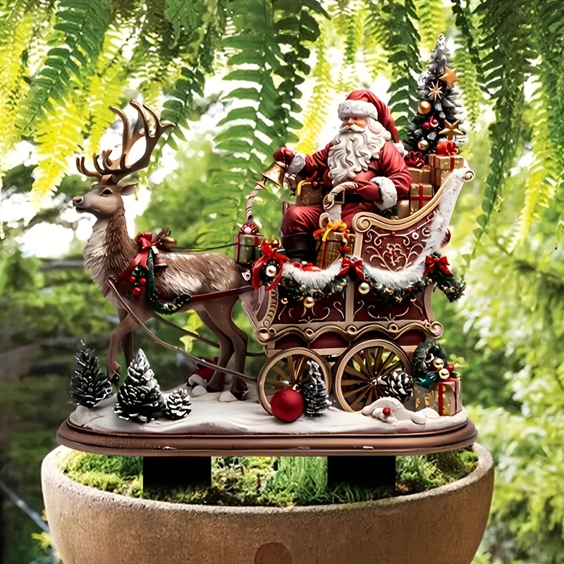 

Festive 2d Acrylic Santa And Reindeer Sled - 11in/28cm X 22cm/8.7in Outdoor Garden Lawn Decoration