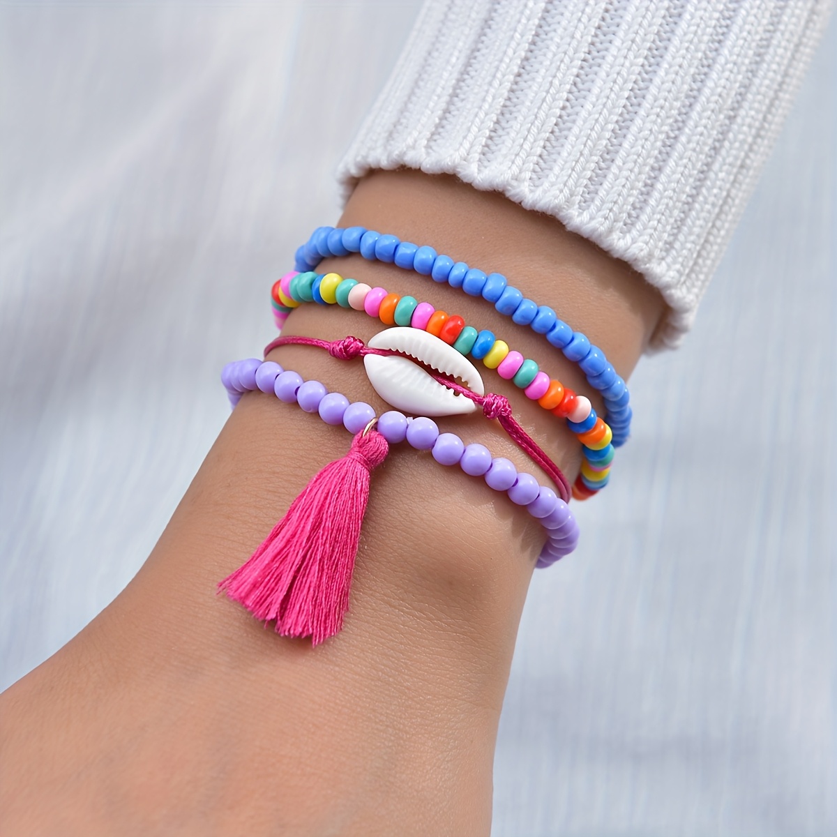 Bohemian Shell & Tassel Bracelets Multicolor Beads Waterproof