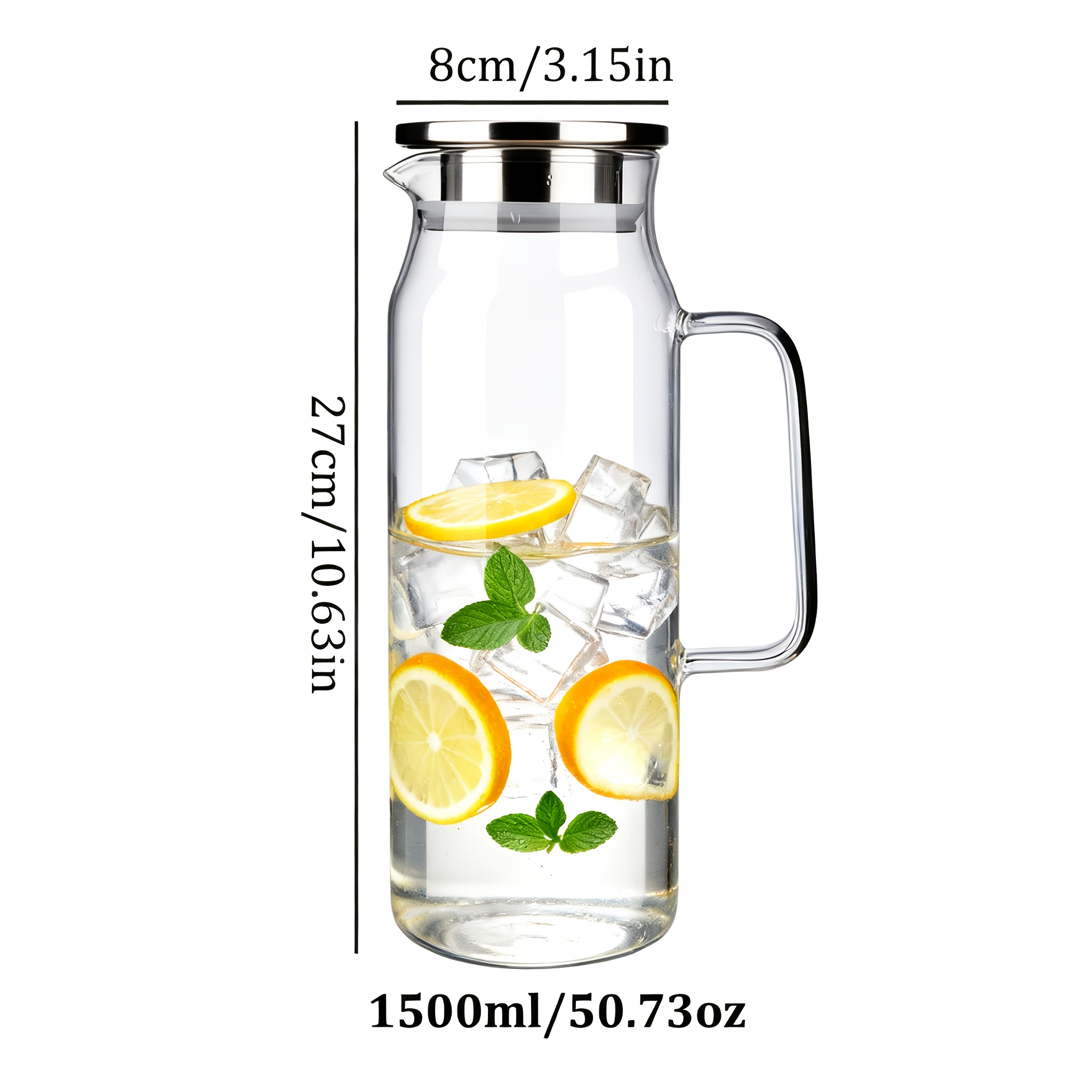 TEMU Single Piece Of A 1000ml/1500ml High Borosilicate Glass Kettle With A Stainless Steel Lid, Ideal For Cold Beverages Like Iced Tea And Juice, And