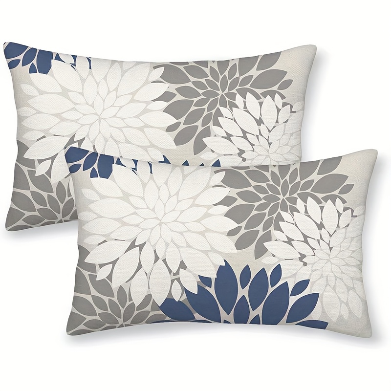 TEMU 2pcs, Polyester 30. 48x50. 8cm Navy Blue White Grey Pillow Covers Dahlia Floral Decor Throw Pillows Summer Modern Geometry Flower Outdoor