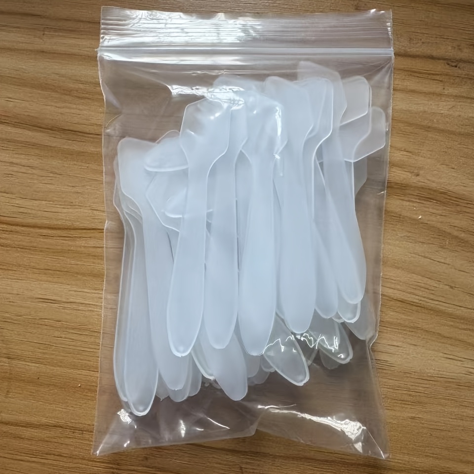 TEMU 50pcs Hypoallergenic Disposable Plastic Makeup Spatulas For Mixing, Sampling, And Application - Skin Care And Cosmetic Tool With Curved Tips, Facial Mask Applicatio