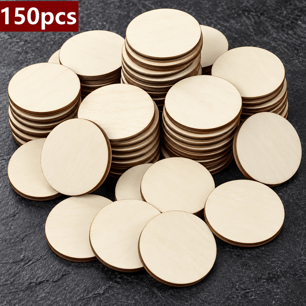 TEMU 150pcs Blank Wooden Circles 1.18 Inches - Painting And Home Decor Unpainted Wood, Labels, For Family, Party, Wedding, Birthday Event Holiday