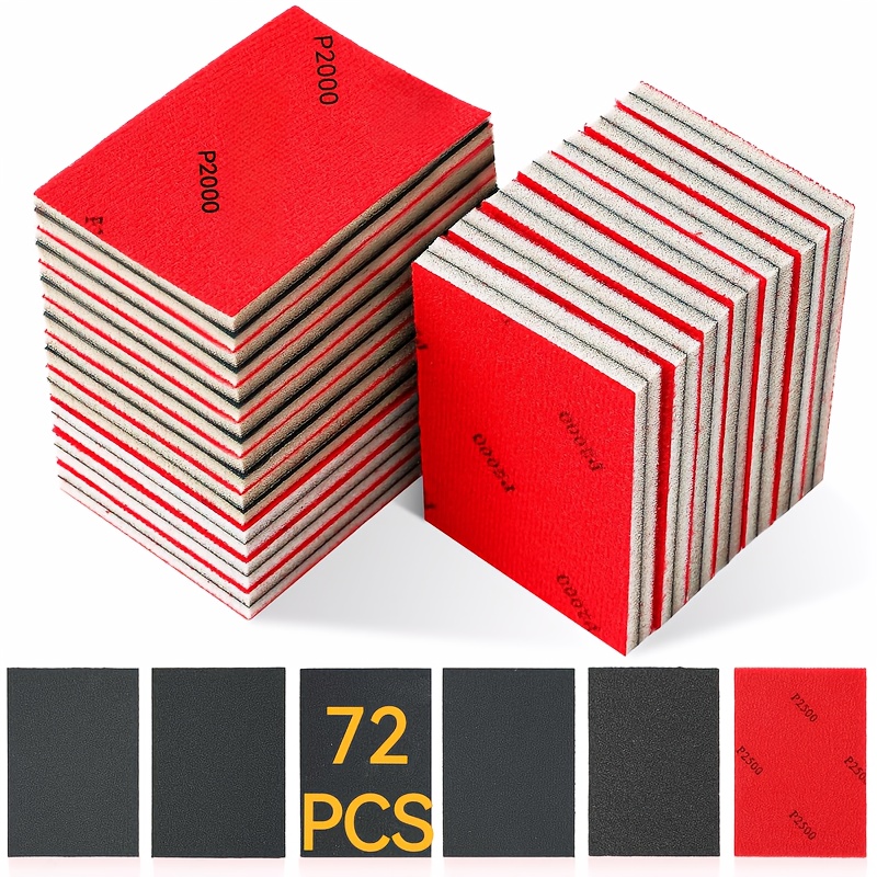 Image of 72pcs Of 9 Different Types Of Sandpaper, (400-3000) Grit, Soft Foam Handmade Sanding Block Wet And Dry Sanding Pad, Suitable For Polishing Car Wooden Furniture Metal Gypsum Board