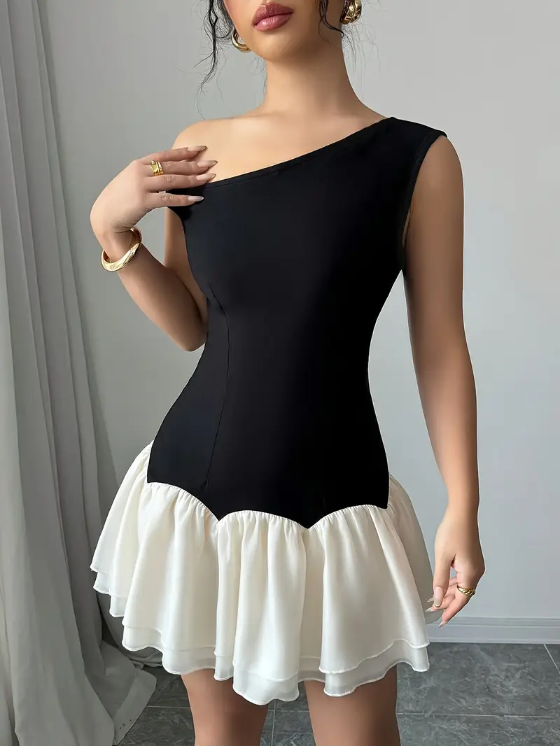 chic black shoulder asymmetrical mini dress women sleeveless - Temu United Arab Emirates chic black shoulder asymmetrical mini dress women sleeveless - Temu United Arab Emirates