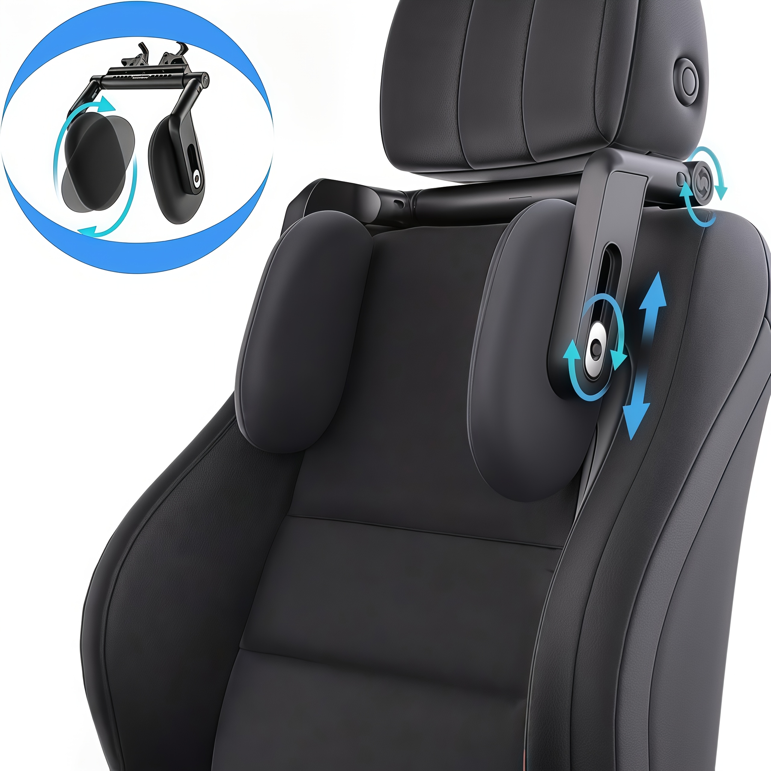 E-shop Auto Kopfstütze, Tri-Achsen- Doppelhaken Multifunktionales Auto Kissen, Verdicktes Memory Foam Nackenstützkissen, 360° Drehbare Reise Auto Sitz