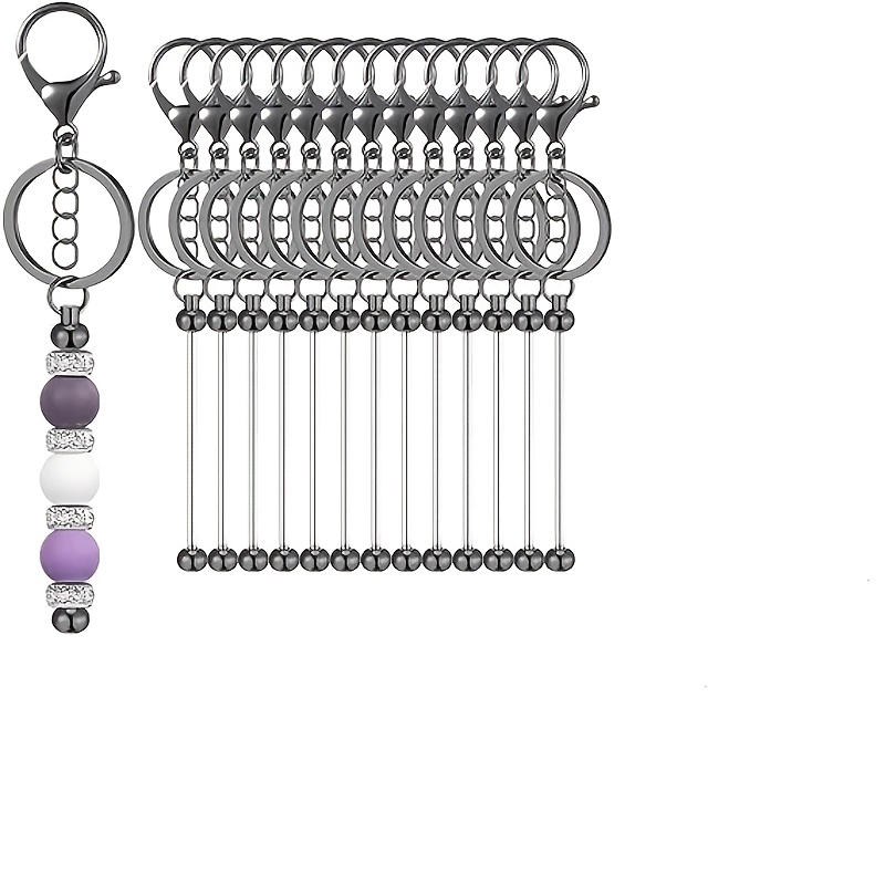 TEMU Lot de 14 barres vierges pour porte-clés à perles, anneaux pour fabrication de bijoux, tiges pour porte-clés, kit de fabrication de porte-clés,
