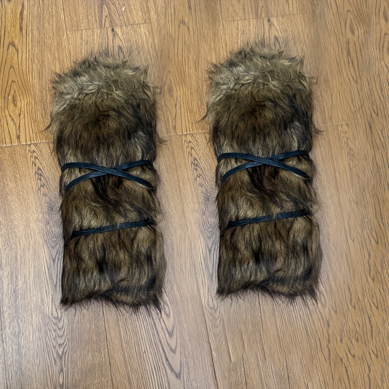 TEMU 2pcs de Chauffe-Jambes Viking Chaud avec Lacets Noirs, Mesurant 20*11 Pouces, Ajouts d'Hiver Confortables pour Halloween, Adaptés aux Jeux de