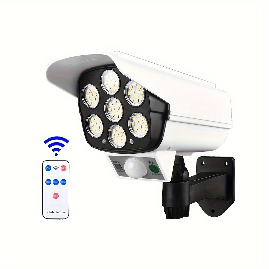 TEMU 2pcs White Solar Charging Led Simulation Surveillance Wall Light, 77 Light Beads, 2 Batteries, 3 Functional , Waterproof, Remote Control,