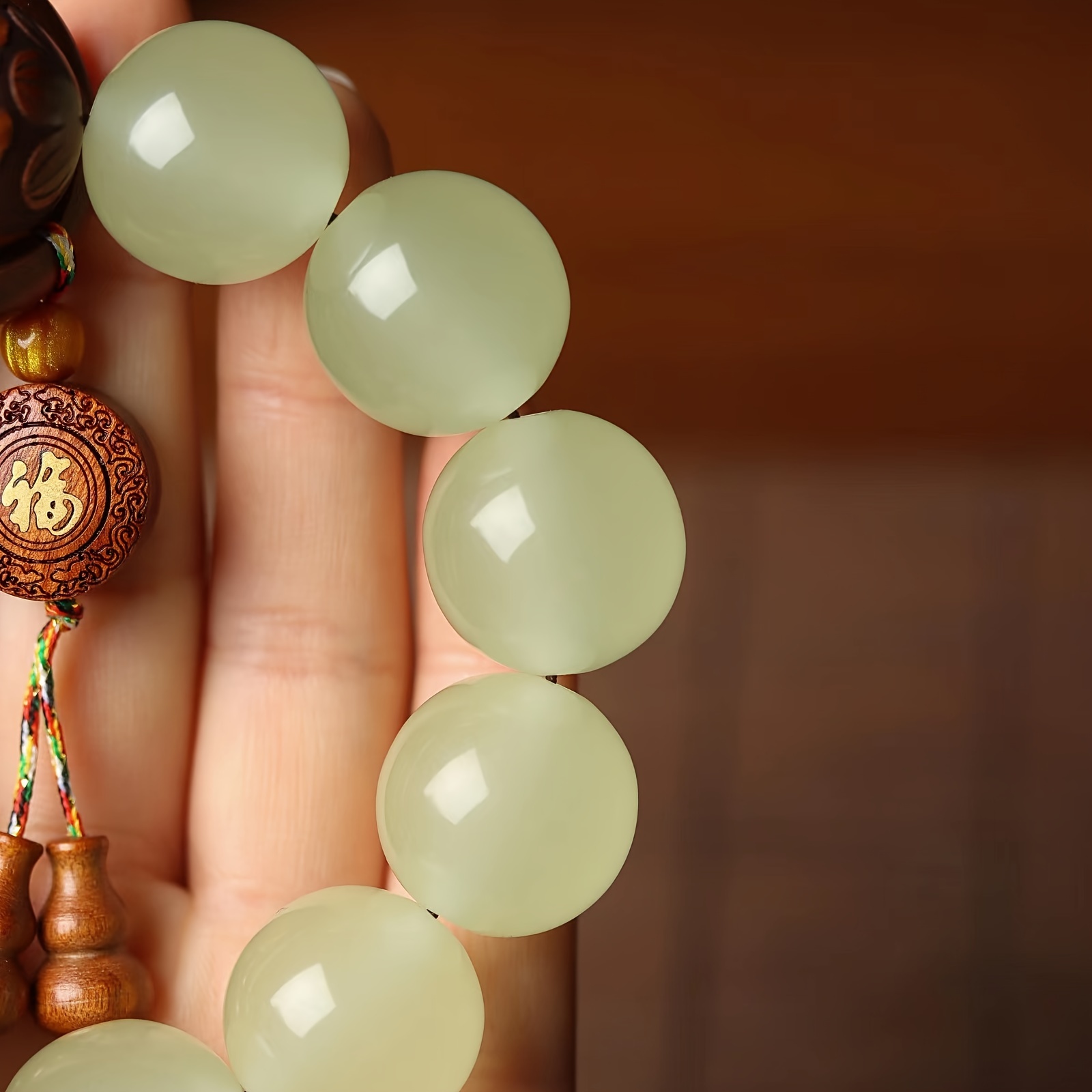 sandalwood pear wood carved luminous beads string with fortune words retro style handcrafted prayer beads for men spiritual gifts meditation accessories jewelry Product details 1