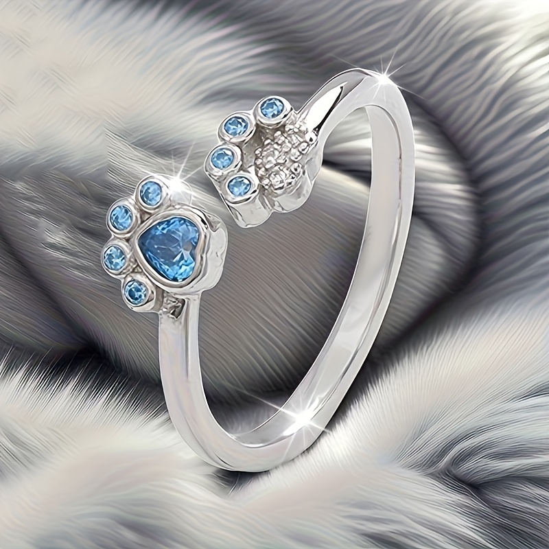 Cute Cat Paw Synthetic Zirconia Open Ring, Party Accessory