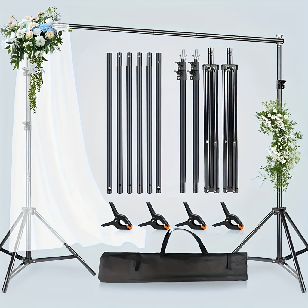 TEMU 6.5 * 10 Foot Background Stand Set, Adjustable Photography Background Stand With Clip And Storage Bag, Suitable For Photo And Video Shooting,