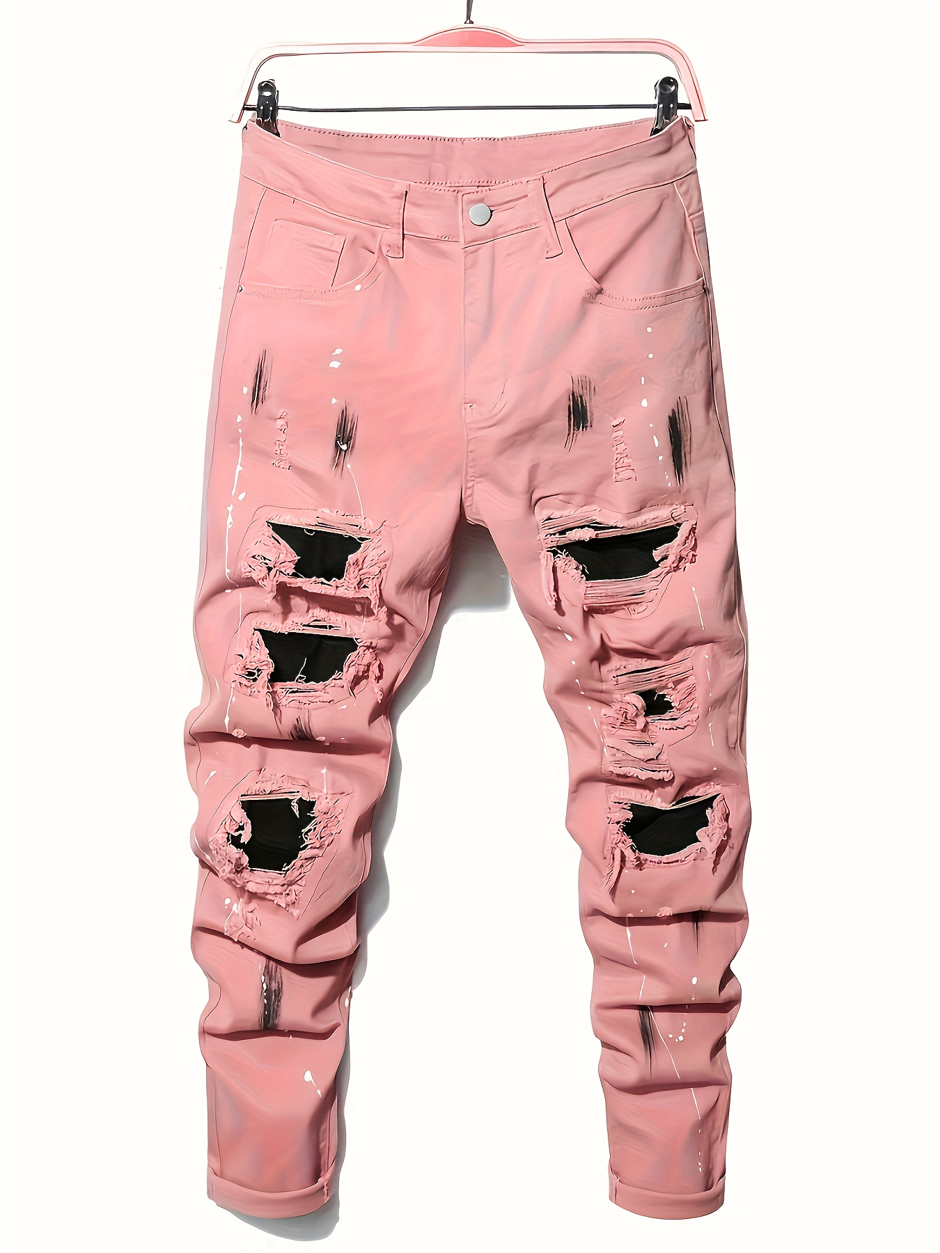 Denim Pants Pink Ripped Jeans Mens Plus Size Men's Pink Ripped
