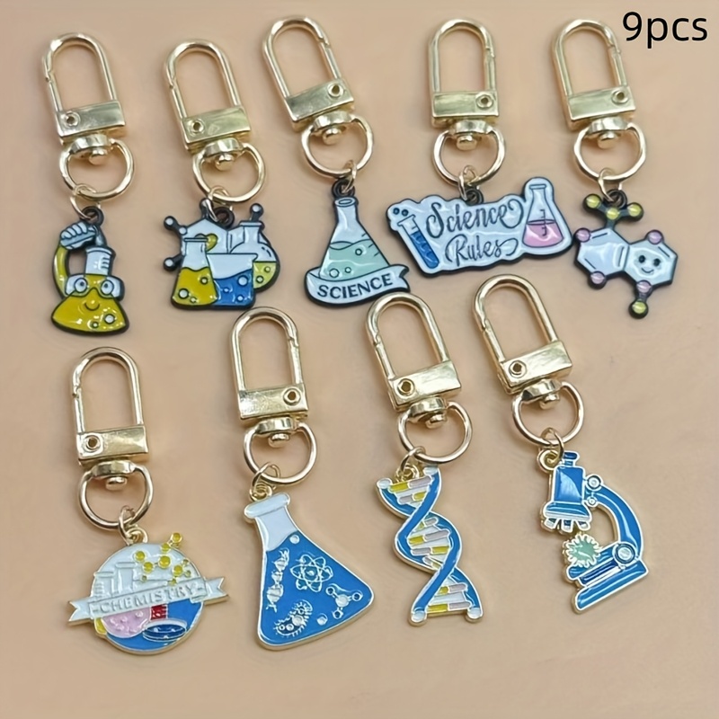 TEMU Porte-clés en Alliage Thème Chimique de 9 Pièces - Parfait pour la Rentrée Scolaire, l'Artisanat DIY et pour Amis et Famille