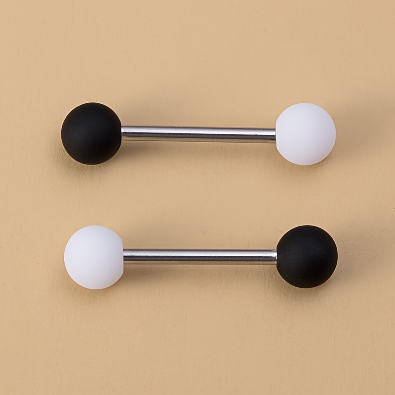 2/10pcs Black White Acrylic Ball Tongue Ring Piercing Barbell Ring Stainless Tongue Piercing Stud Body Jewelry