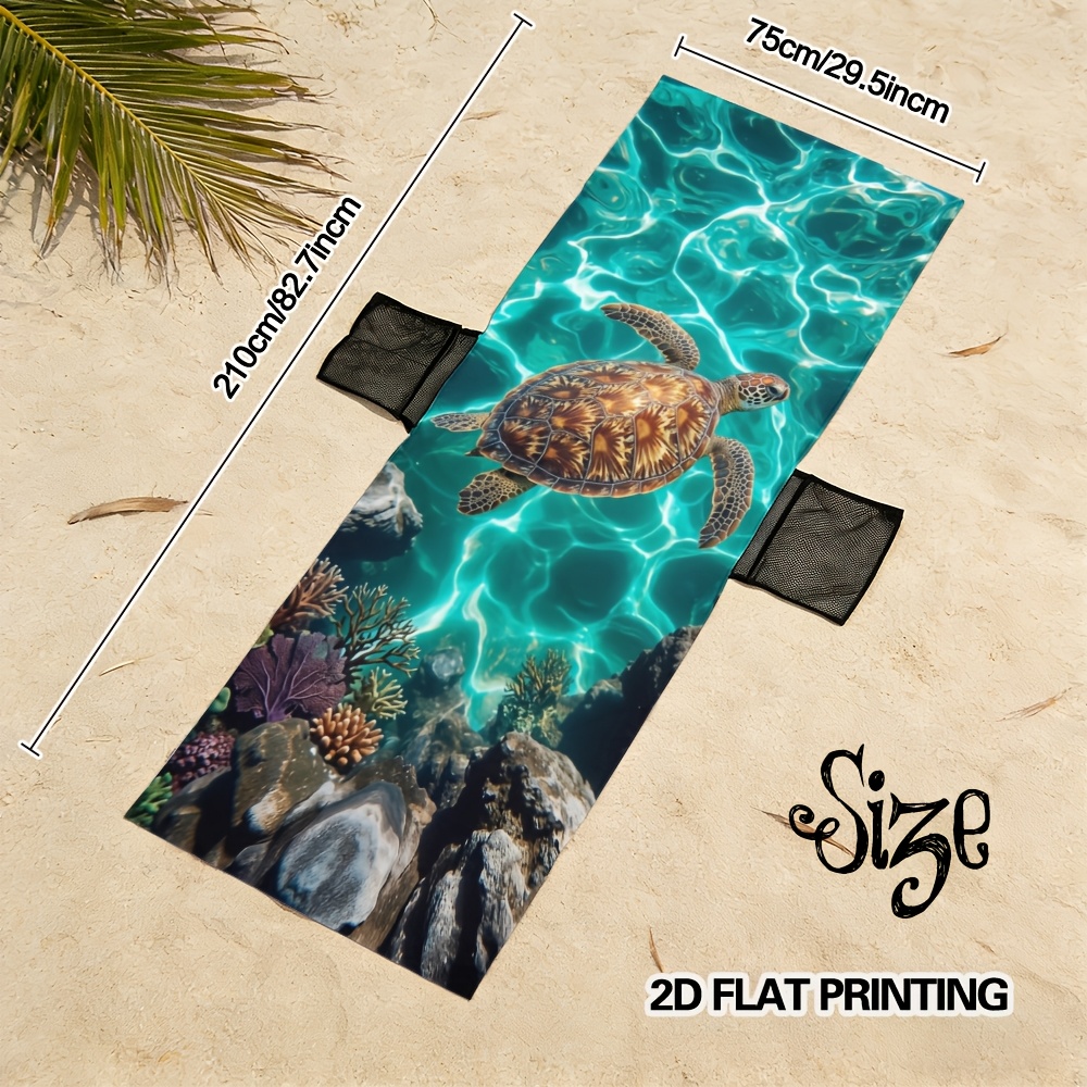 TEMU 2d Flat - 2d Flat, 1pc Beach Sunset With Starfish Design Modern Tone Beach Chair Cover, Pool Chair Cover Can Use As Beach Towel, Side Pockets
