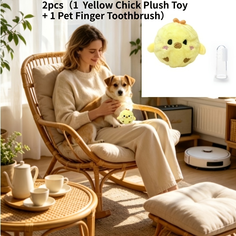 TEMU 2pcs Set: 1 + Toothbrush. Chick Is An Interactive Bouncing And Squeaking Pet Toy Ball For Dogs And Cats, Designed To Entertain And Keep Pets