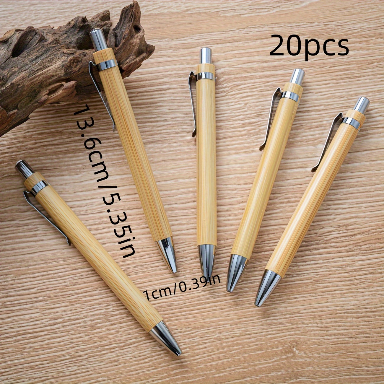 20pcs Fashionable Bamboo And Wood Office Ballpoint Black Pen, Medium Point, Suitable For Office, School, New Year, Valentine's Day, Easter Gifts
