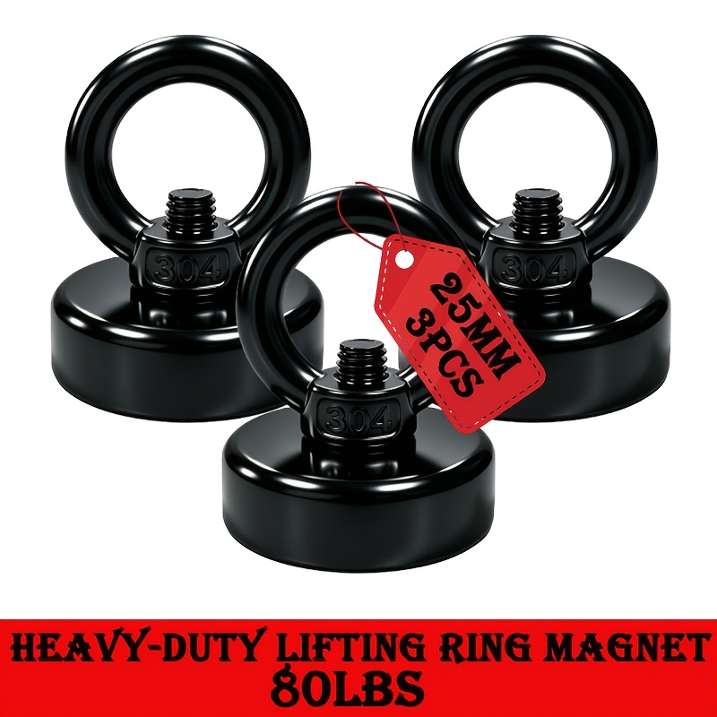 TEMU 80lbs Heavy Duty Neodymium Magnet Hooks 3/6/10pcs Set, Ceiling/wall/refrigerator Magnetic Hooks With Countersunk Hanging Rings, Space-saving