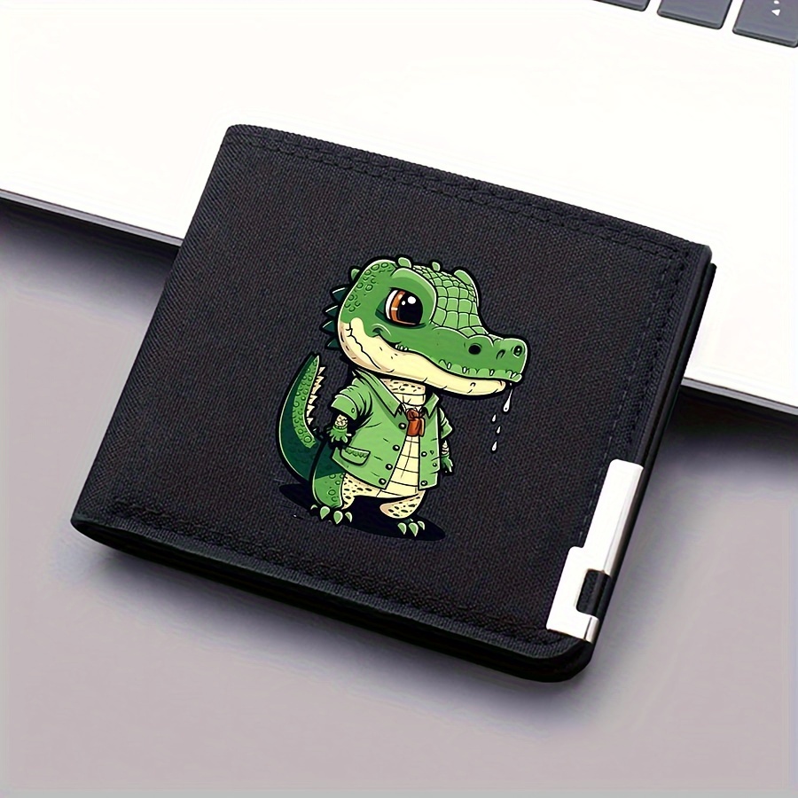 

Men's Sleek Dinosaur Print Canvas Wallet - Compact, Multi-card Holder With Secure Closure