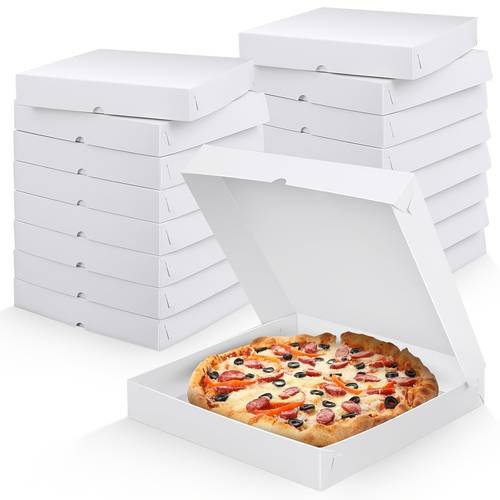 set of 10 thin white pizza boxes measuring 12x12x2 inches suitable for homemade pizzas food donuts and pies