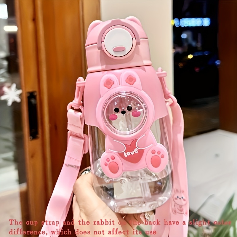 Image of A Cute Circular Cartoon Water Bottle With A Rope, Perfect For Outdoor Activities, Travel, And Fitness