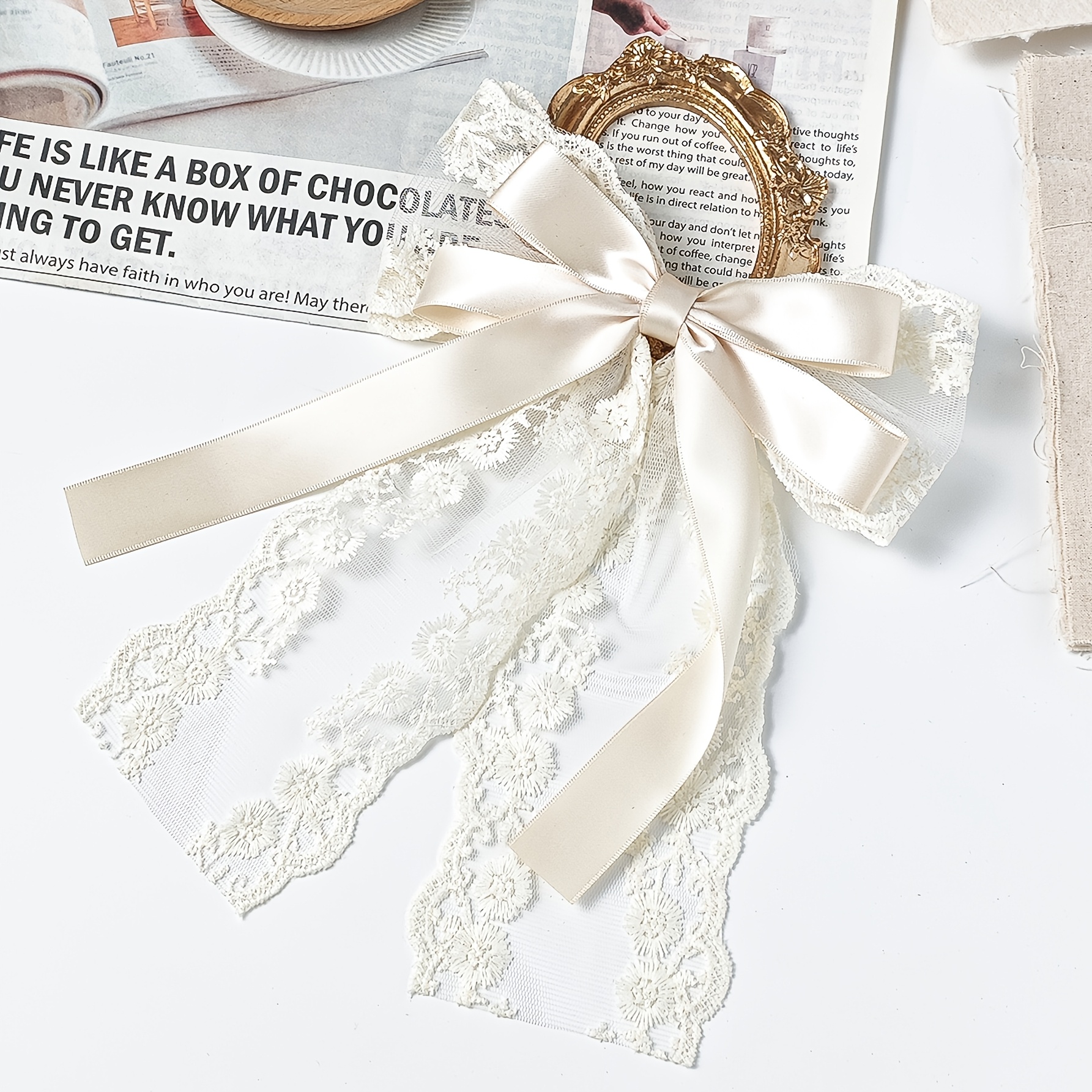E-shop Elegante Weiße Spitzen-Schleifen-Haarspange - Zarte Blumen-Haarclip für Frauen, Japanisch-Koreanischer Stil Haaraccessoires für Hochzeiten,