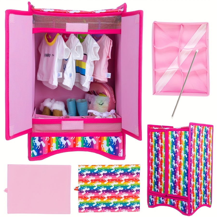 

18 Inch Girl Doll Accessories Closet Wardrobe Set - Including 18 Inch Doll Clothes Wardrobe, Hangers And Storage Box For Our My Generation Life Doll Accessories