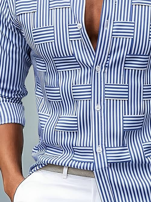 heren vintage gestreepte geometrische overhemd, amerikaans vintage regular lange mouwen shirt, retro voor dagelijkse streetwear, comfortabel stof lange mouwen shirt, geschikt voor dagelijks woon-werkverkeer, dates, straatuitjes en meer. design toont trendy , een opvallend