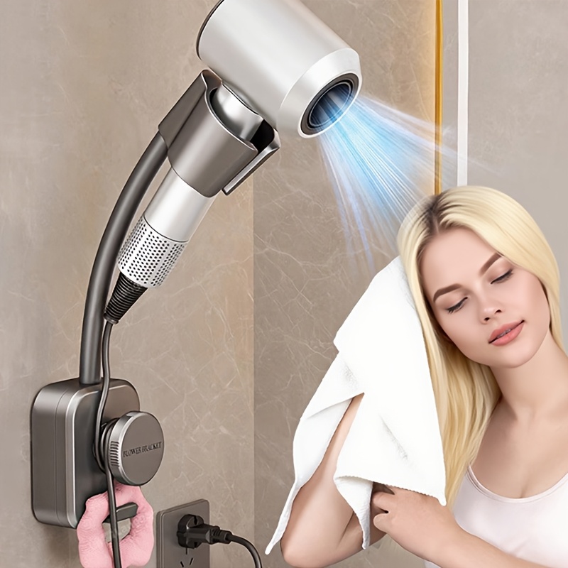 1 2pcs suction cup hair dryer holder metal universal swivel hanging rod no drilling required wall friendly suitable for bathroom bedroom and living room bathroom accessories bathroom decor wall mount perfect gift for halloween christmas Product details 1