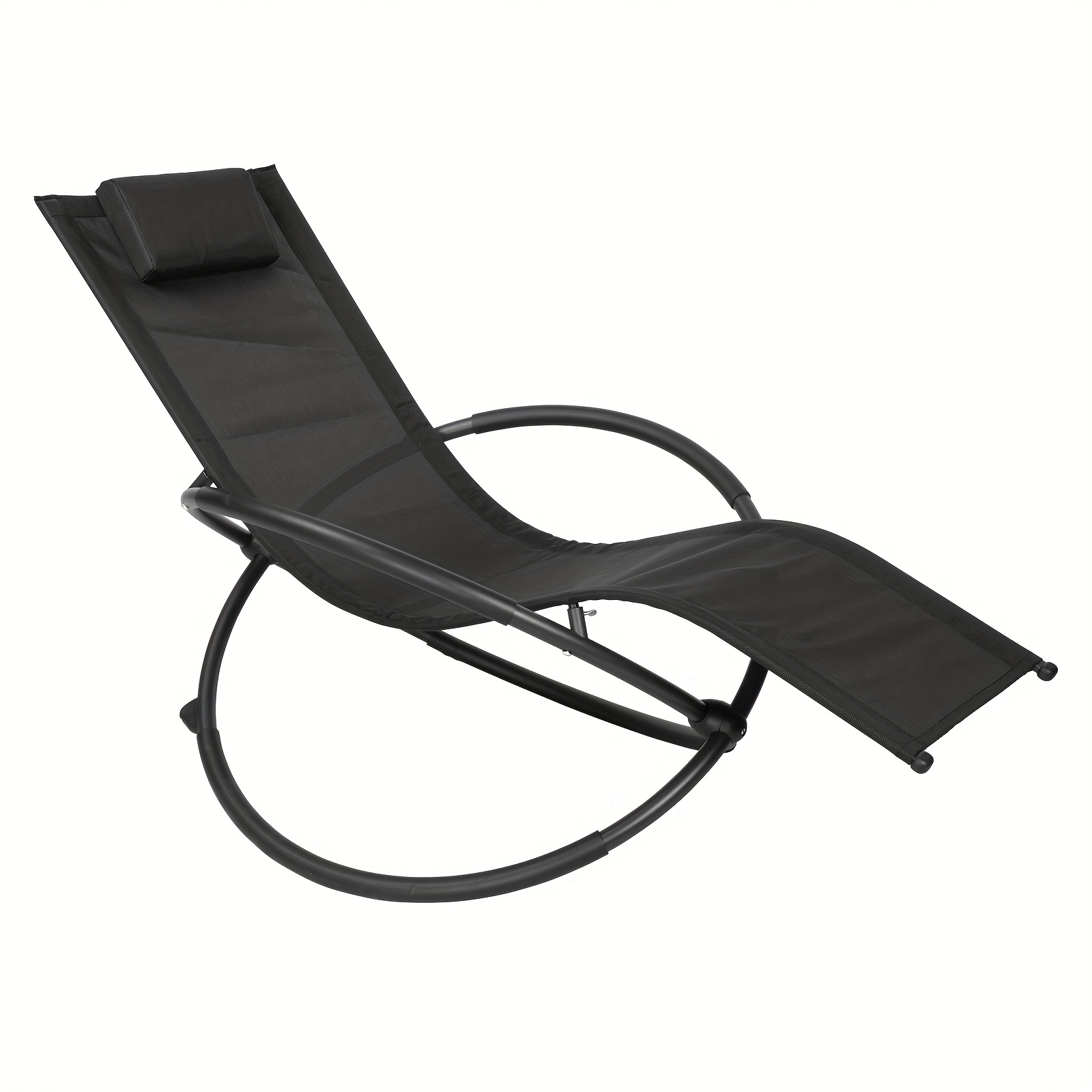 Image of 1pc Garden Sun Lounge Chair, Rocking Chair, Folding Lounge Chair, Load Capacity 160 , Breathable Textile Cover, Suitable For Gardens And Courtyards, Black