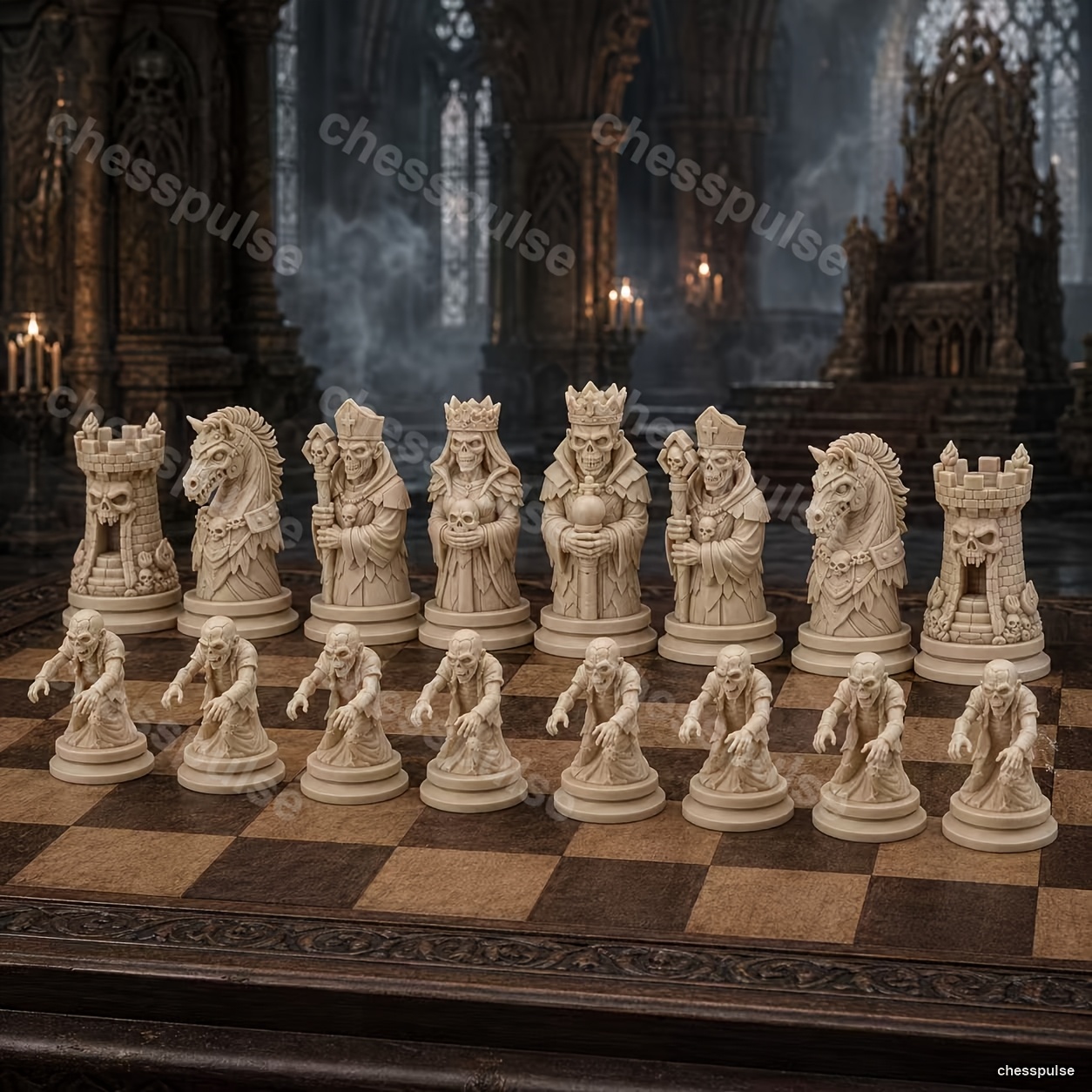16pcs 3d Zombie Chess Pieces Suitable For Gothic Medieval Chess Set With King Queen & , Suitable For Tabletop Game, Board Game Accessory, Collectible Gift For Chess Enthusiasts