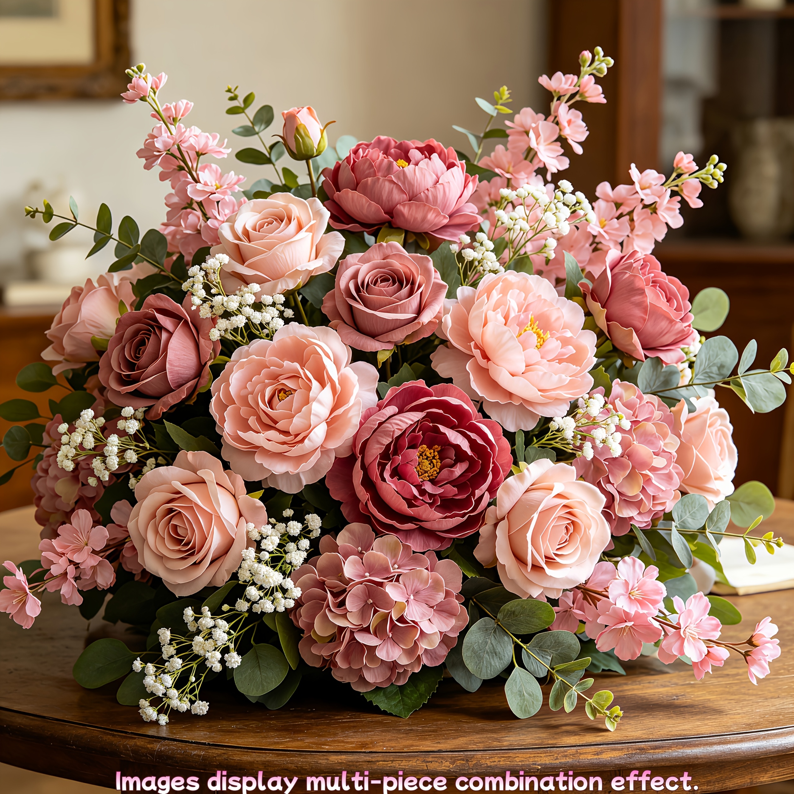 15pcs luxury large artificial flower bouquet   bean   rose and hydrangea babys breath realistic feel no maintenance required suitable for weddings and engagements home decor holiday decor photography props