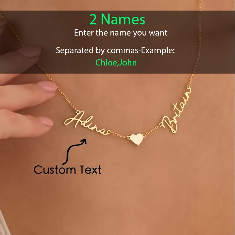 Image of Personalized Heart Custom Love Necklace, 18k Golden Plated, Customizable 2 Names, Easy Elegant Heart Shape, Suitable For Women' Wear, Holiday Banquets, And Exquisite Christmas Jewelry Gift