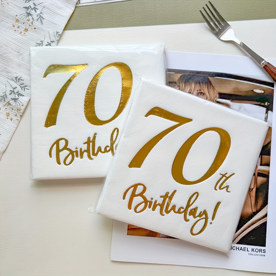 Image of 40pcs Of Gold-embossed White Napkins With 70th, Made From Wood , Double-layered Disposable Paper Towels (6.5*6.5 Inches), Suitable For Birthday Parties And , Disposable Napkin Supplies