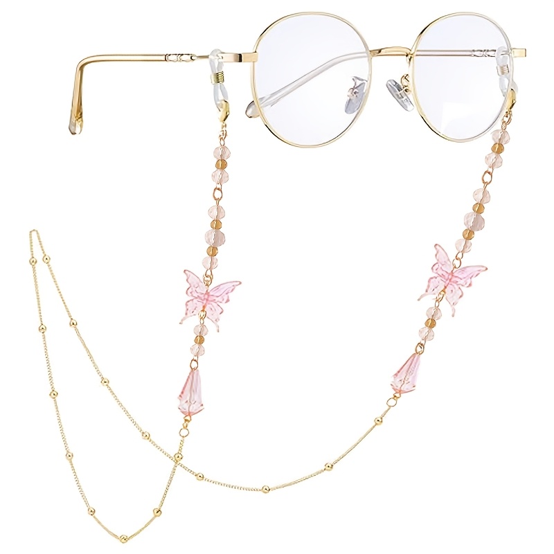 TEMU Chaîne de lunettes papillon pour femme, chaîne de lunettes réglable style elfe, breloque pour lunettes, sangle de retenue pour lunettes -perte