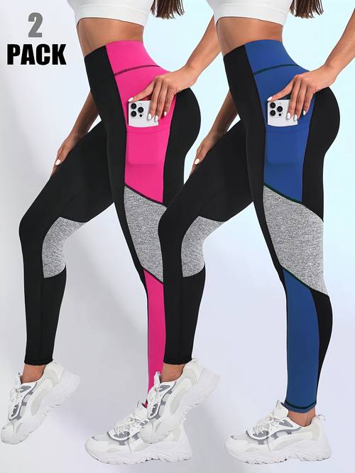 2pcs High-Waisted Yoga Pants with Pockets - Breathable, Butt-Lifting Workout Leggings for Women, Color- , Stretchy & Comfortable for Running, Dance, and Fitness Training, High Waisted Leggings, , Sleek Sportswear, , yoga (Print-Similar), Sports Pants, Solid Color Leggings, Dance