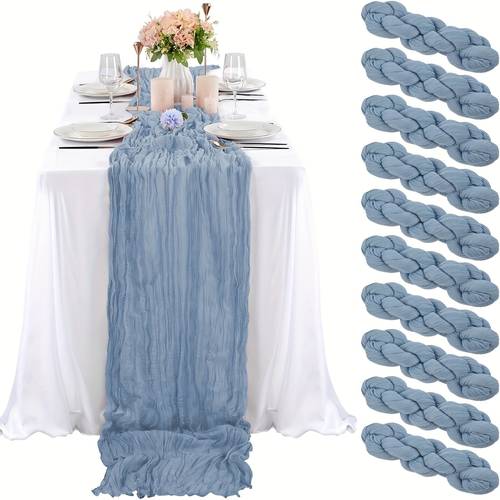 10pcs, Cheesecloth Table Runner, Gauze Table Runner For Wedding Banquet Transparent Bridal Shower Birthday Party Boho Table Decoration, Rustic Romantic Wedding Runner Bridal Shower Table Decorations Tablecloths For Wedding